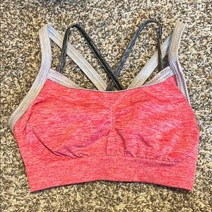 Victoria's Secret Pink and Gray Sports Bra with Criss-Cross Straps